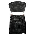 NWOT Sequin Rhinestone Tube Top and Mini Skirt Two Piece Set Black Silver Med Photo 5