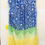 NWT Aaron Ashe Womens Large Midtown tank tunic Top blue yellow geometric Photo 3