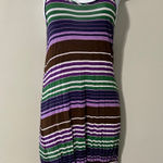 BCBGMAXAZRIA  Striped Tank Dress Purple Green Brown White Ruched Hem Size S Photo 0