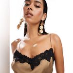 ASOS DESIGN satin cami strap black lace detail mini dress in brown Size 12 Photo 5