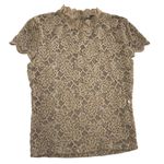 ZARA Lace Shirt Womens Small Beige Sheer Floral Short Sleeve High Neck Top Chic Photo 0