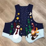 Snowman Star Winter Christmas Vest Blue Teacher Cabin Holiday Kitsch Size XL Photo 0