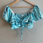 Luxxel Off the Shoulder Blue Tie Dye Crop Top Size Large Tie Front NWT Photo 0