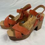 Sam Edelman Size 6 Orange Josefine Platform Sandal Wood Block Heel Strappy Suede Photo 2