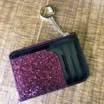Kate Spade Odette Glitter L-Zip Card Holder Black Cherry Pink Keychain Wallet NW Photo 2