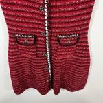 Self Portrait Melange Knit Bow Rhinestone Button Red Tweed Mini Dress Medium 6/8 Photo 2