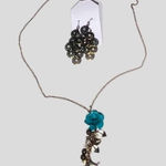 Vintage Floral Pendant Necklace Filigree Earrings Set Turquoise One Size Gold Photo 0