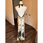 ZARA  Backless Halter Satin Maxi Dress Lingerie Style Slip Floral Sexy Gold Small Photo 4