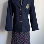 Alfred Dunner Skirt Suit Petite Blazer Plaid Crest Size 6 Blue Photo 0