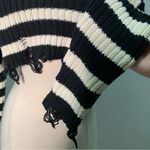 ZARA NWT Black and white striped cropped sweater with frayed edges turtleneck S Photo 5