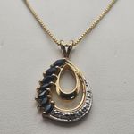 Vintage Ross Simons Gold Plated Sterling Silver, Sapphire, & Diamond Necklace Blue Photo 2