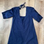 Free People  Boho Navy Puff Sleeve Mini Dress Tassel Tie Embroidery Size Small Photo 1