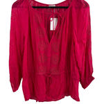 Ecru Pink Eyelet Embroidered Long Sleeve Blouse Size Small New Photo 0