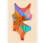 Farm Rio Painted Birds Plaid Cut Out One-Piece Swimsuit NWT Photo 2