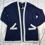 Avenue  Navy Blue Cream Metallic Trim Layered Cardigan Sweater Sz 14/16 Photo 1
