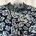 J.Crew AE860 Size Small Navy Ikat Shaded Floral Crinkle Chiffon Smocked Blouse Photo 3