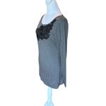 Garnet Hill Embellished Long Sleeve Top Womens Small Gray Black Photo 3
