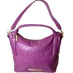 Brahmin Purple Ostrich Embossed Leather Top Handle Carry On Shoulder Bag Photo 0