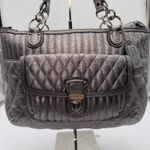 Coach Poppy Quilted Metallic Leather Tote Bag Silver Shoulder Handbag Photo 1
