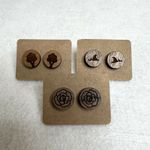 3 Pack Wooden Engraved Stud Earrings Brown Photo 0