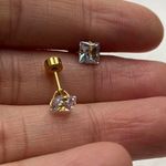 18k Gold plated Square White Crystal Zircon 5mm Stud Earrings Photo 2