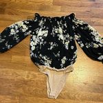 WAYF Womens XS Off shoulder Long Sleeve Puff Black Floral Ruffle Bodysuit Boho Photo 1