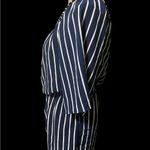 Navy and white striped jumper with statement sleeves. EUC Blue Size M Photo 2