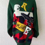 Vintage Paul Vivaldi Unisex Medium Beaded Crewneck Knit Chunky Sweater Airplane Green Photo 0