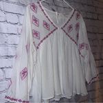 Luna Moon Anthropologie Boho Baby Doll Blouse Size Medium Embroidered Detail Pink Photo 2