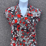 Talbots Womans Blouse Size 12 Silk Floral V-Neck Short Sleeve Red Black White Photo 0