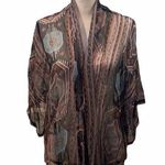 Heléne Sidel rayon open front brown/blue cardigan/kimono. Size M Photo 0