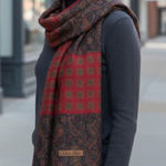 Calvin Klein Vintage Wool  Paisley Square Scarf Red Brown Fringe 53 x 54 Photo 0