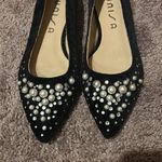 Unisa  Lexha pointed toe pearl & gem detail black velvet flat Photo 3