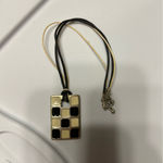 Checkerboard Pendant Necklace & Beaded Hoop Earrings Set Fashion Jewelry Black Photo 3