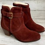 NWT Diba Women's Sleek Suede Bootie in Burgundy Red Gold Hardware Size 7 Photo 0
