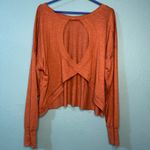 Rust Orange Long Sleeve Top with Cut Out Crop Casual Workout Size L Photo 1