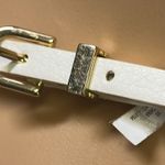 White With Gold Buckle Faux Leather Slim Thin Belt Womens Size 10 Photo 0
