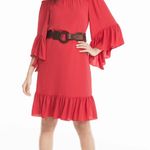 White House | Black Market WHBM Coral Off-The-Shoulder Flounce Dress Photo 7