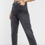 Topshop Dark Gray Distressed Ripped at Ankle Mom Jeans Photo 0