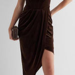 EXPRESS  velvet strapless corset asymmetrical midi sheath dress in espresso color Photo 0