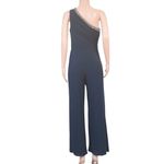 Adrianna Papell Beaded One Shoulder Blouson Wide Leg Black Jersey Jumpsuit Sz 8 Photo 4