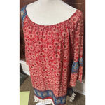 Compass Boho Dress Off shoulder Mini fringe trim red sz M Western cowgirl Size M Photo 1