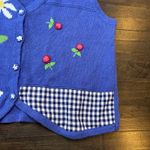 Blair Vintage Womens Large Sweater Vest Blue Cottagecore Floral Daisy Gingham Kitschy Photo 2