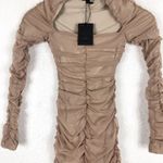 NWT Michael Costello REVOLVE Franky Mini Dress Taupe Size XS Ruched Long Sleeve Tan Photo 8