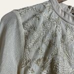 Free People  Cleo Cream Embroidered Flare Sleeve Mock Neck Mini Dress 6 Photo 5