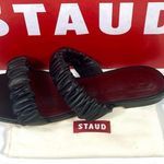 Staud Maya Ruched Slide Sandals Black EU 39 NEW Leather Double Strap Logo Size 8 Photo 2