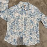 Chico's Chico’s Women Floral‎ Button-Up Shirt Blue White Sheer Long Sleeve Blouse Size L Photo 1