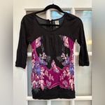 Free People Vintage  Y2K Butterfly Floral Boho Black & Pink Women's Top Size XS Photo 12
