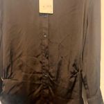 ZARA  Mini Shirt Dress Ruched Long Sleeve Black Button Down Size M‎ Photo 1