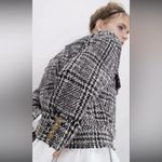 ZARA Houndstooth Bomber TWEED Jacket w/ Pockets & Gold Buttons Black/White NEW Photo 6